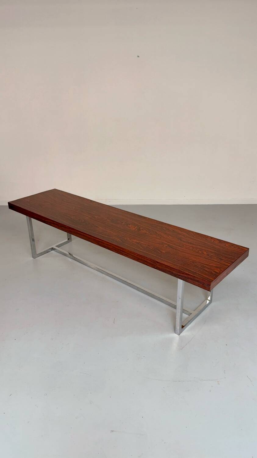 Antique and XXL Italian design coffee table from the 70s, rosewood veneer
