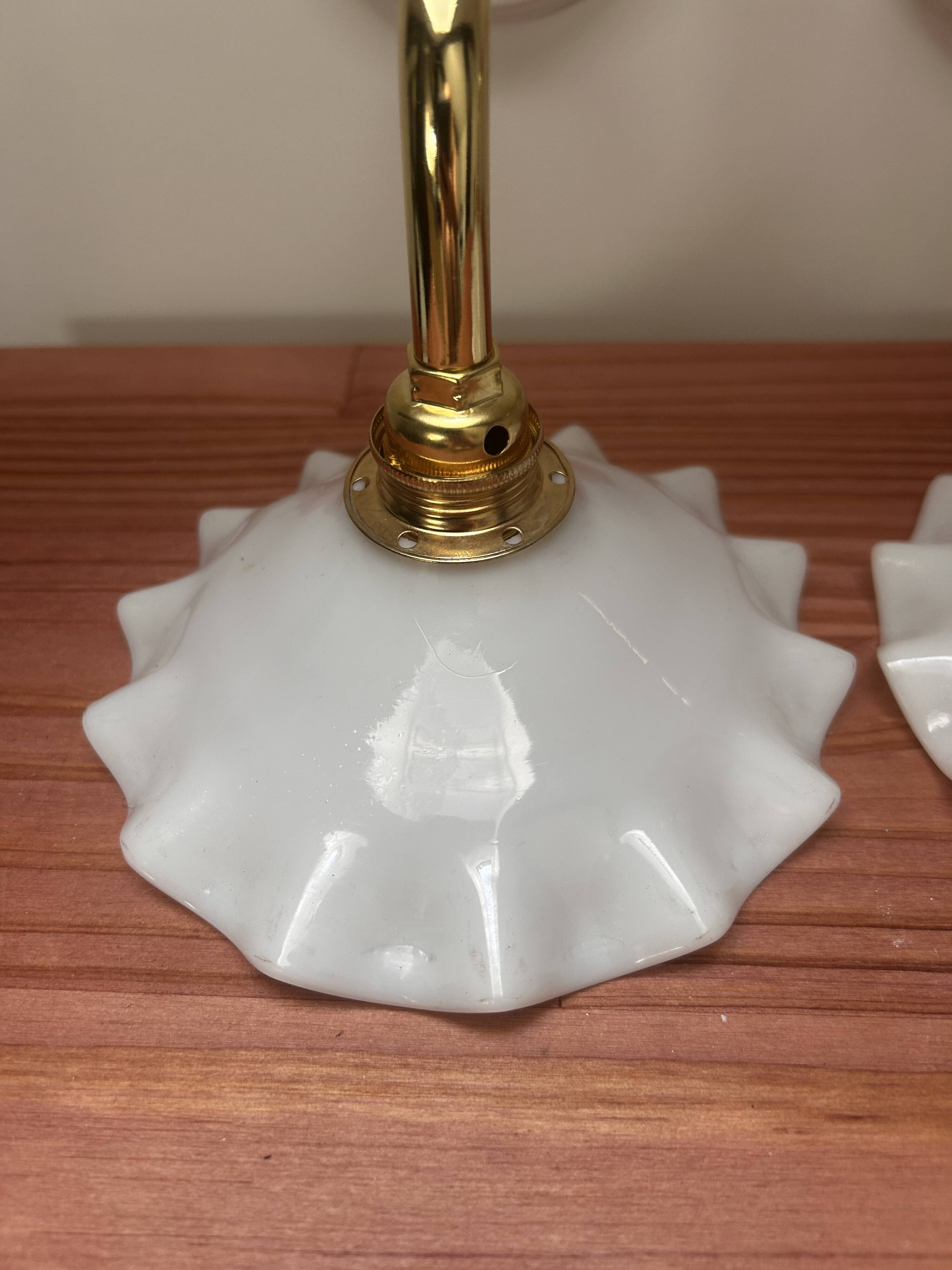 Pair: white opaline wall lights