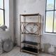 Rattan bookshelf and black glasses