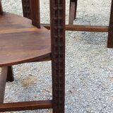 Set of three brutalist tripod armchairs in carved solid oak