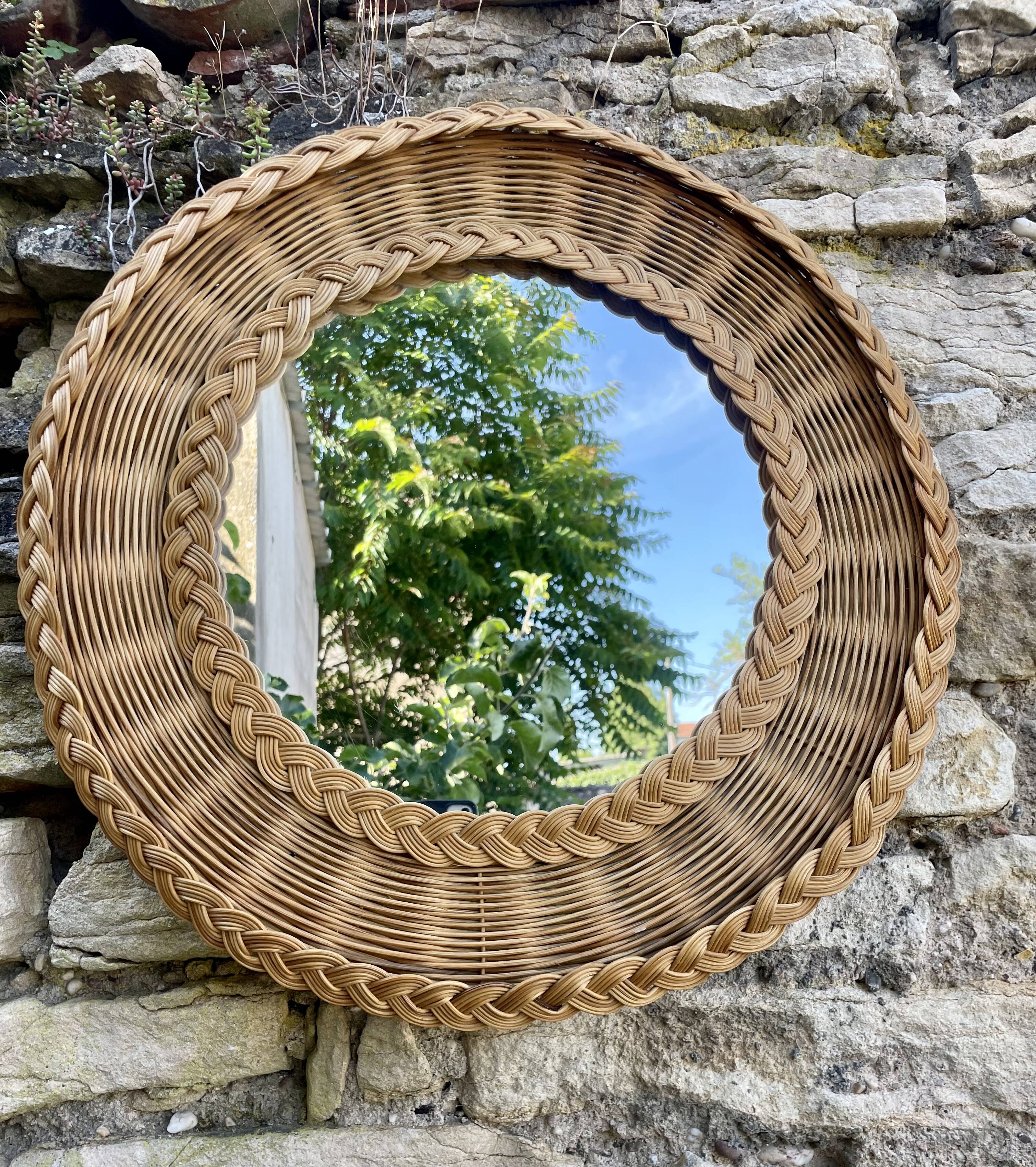50s woven wicker mirror