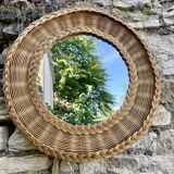 Miroir osier tressé années 50
