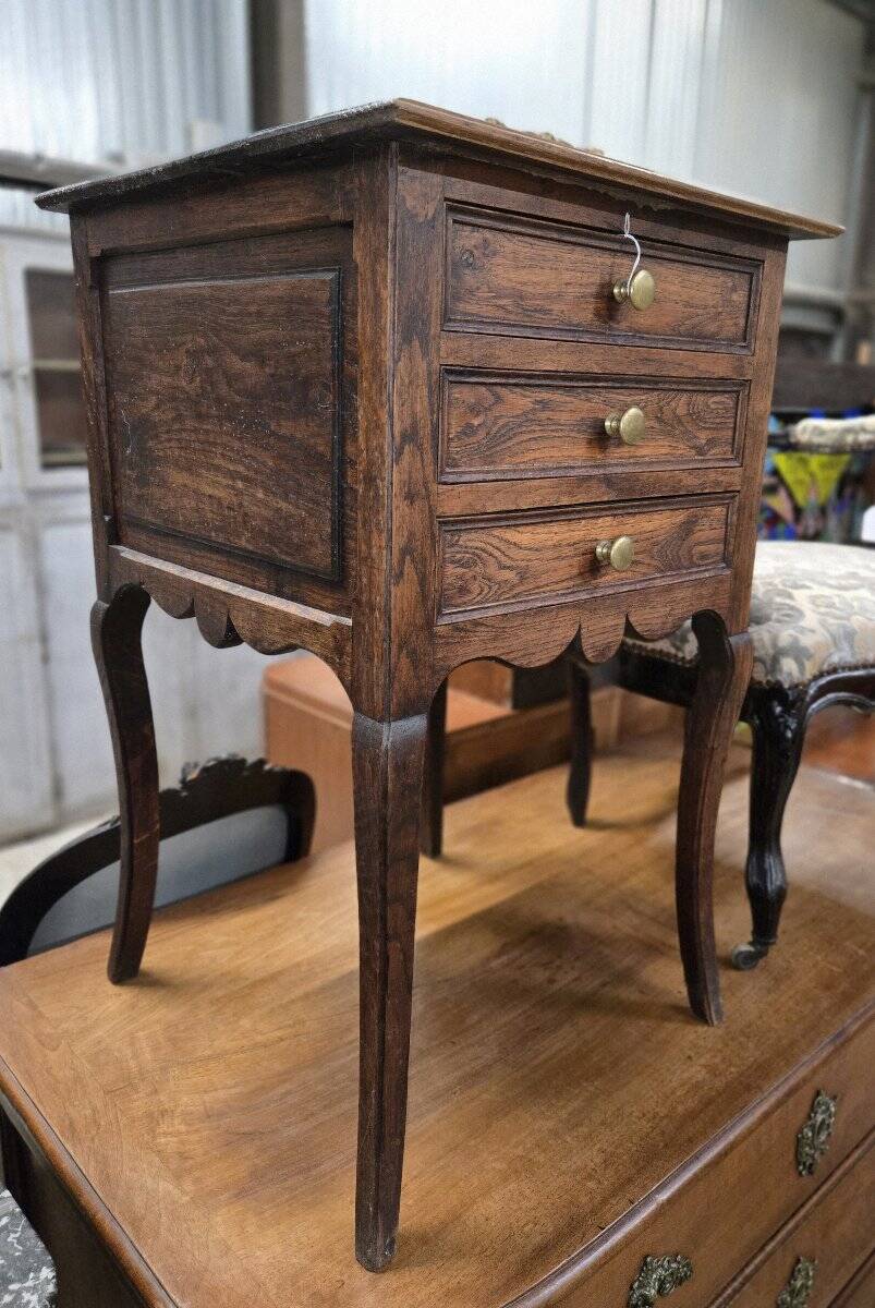 Small chest of drawers / tallboy / antique bedside table with 3 drawers / Louis XV style / solid oak