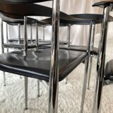 Set of 6 vintage arper chrome leather chairs
