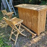 Bamboo bar and 2 vintage stools