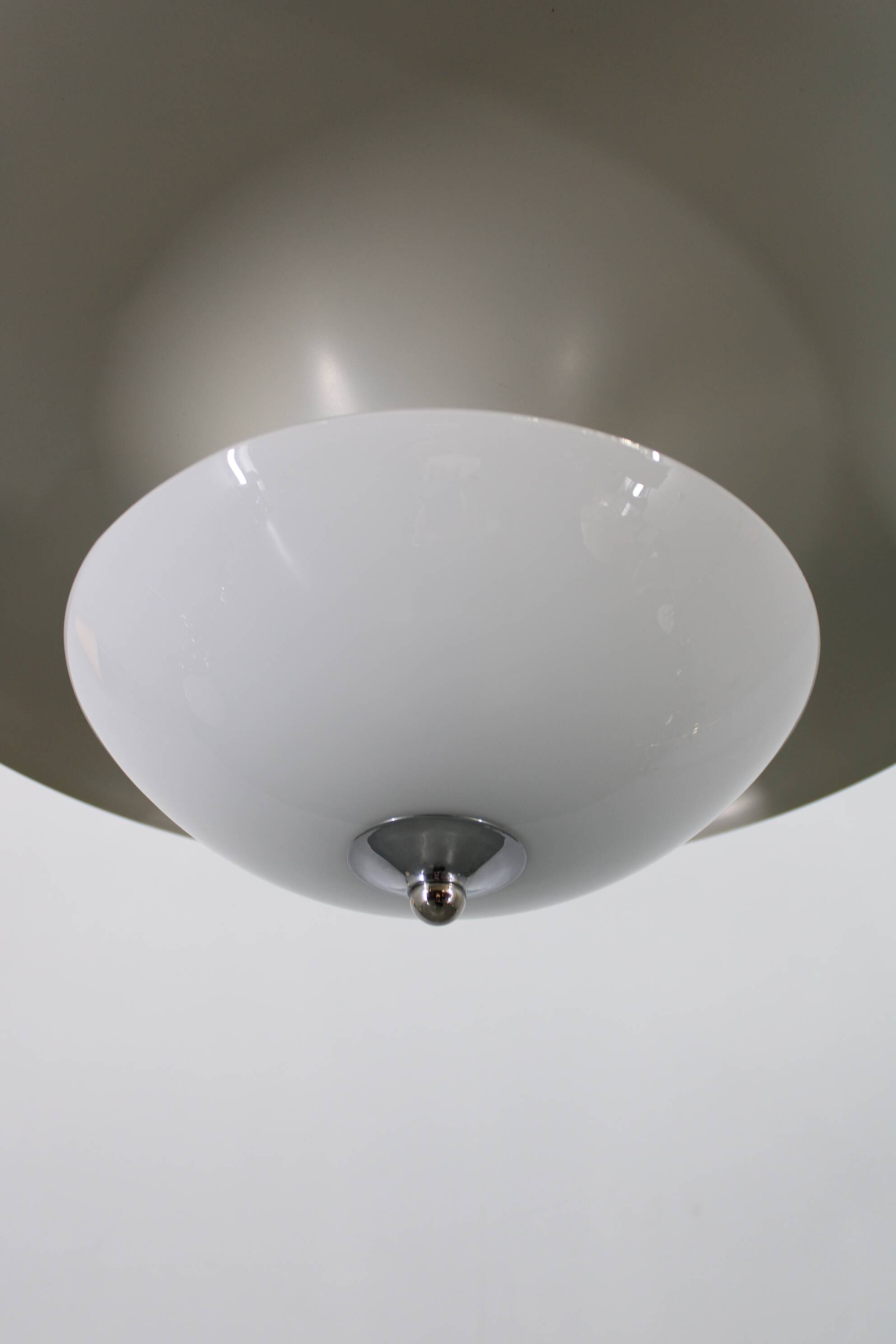 Art Deco chrome and opaline glass chandelier by Napako, 1930s