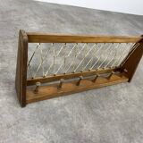 Vintage wooden wall coat rack with 6 chalet-style hooks