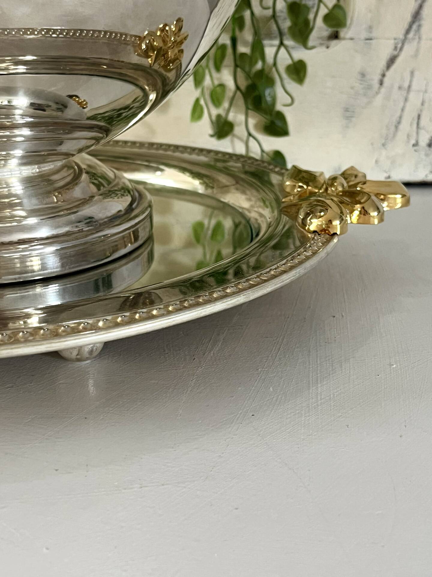 Silver Plated Grape Ice Bucket with Pedestal Tray, French ice bucket