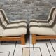 Pair of vintage 1970s armchairs in solid pine.