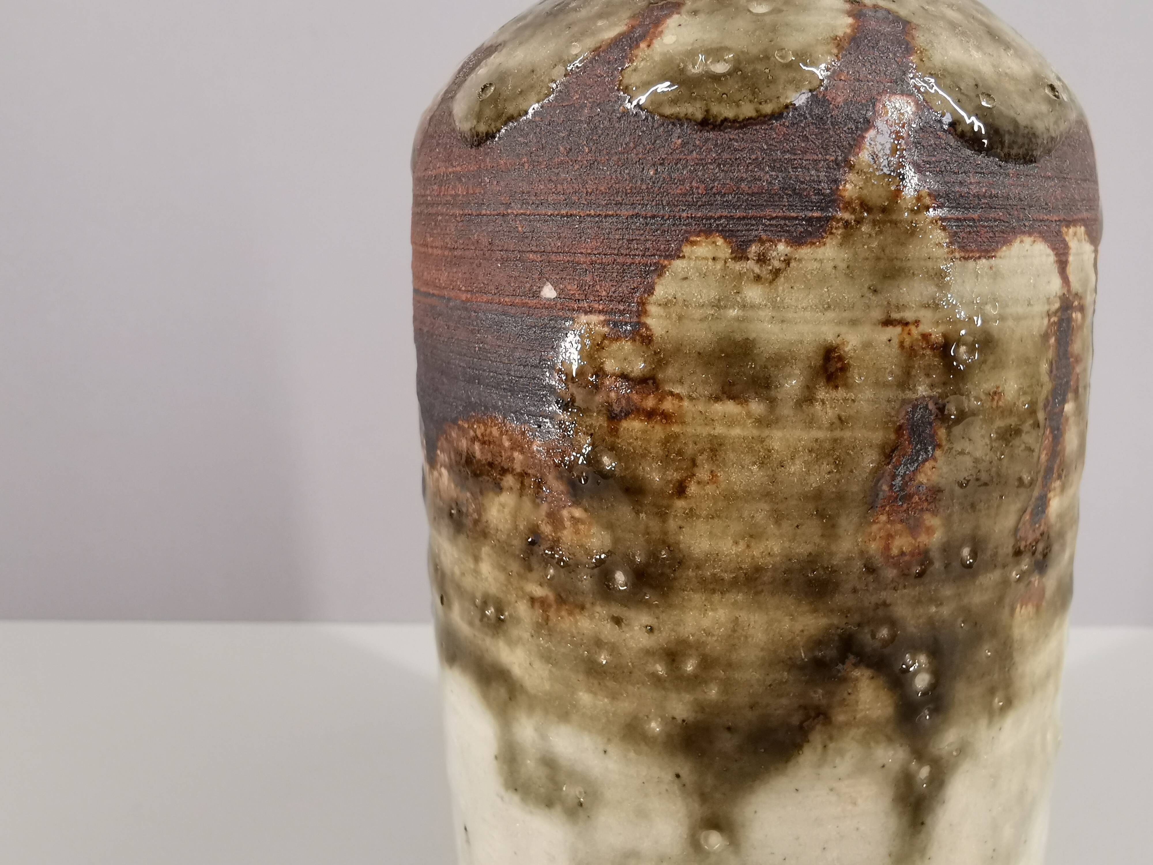 Enamelled sandstone vase signed by the artist 1960