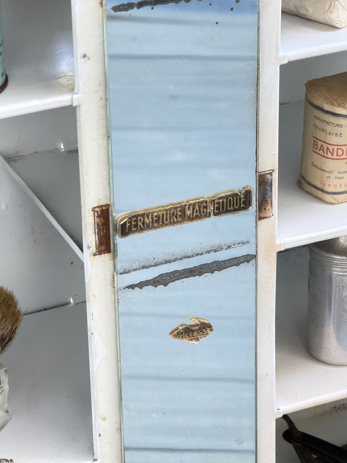 Vintage white metal medicine cabinet