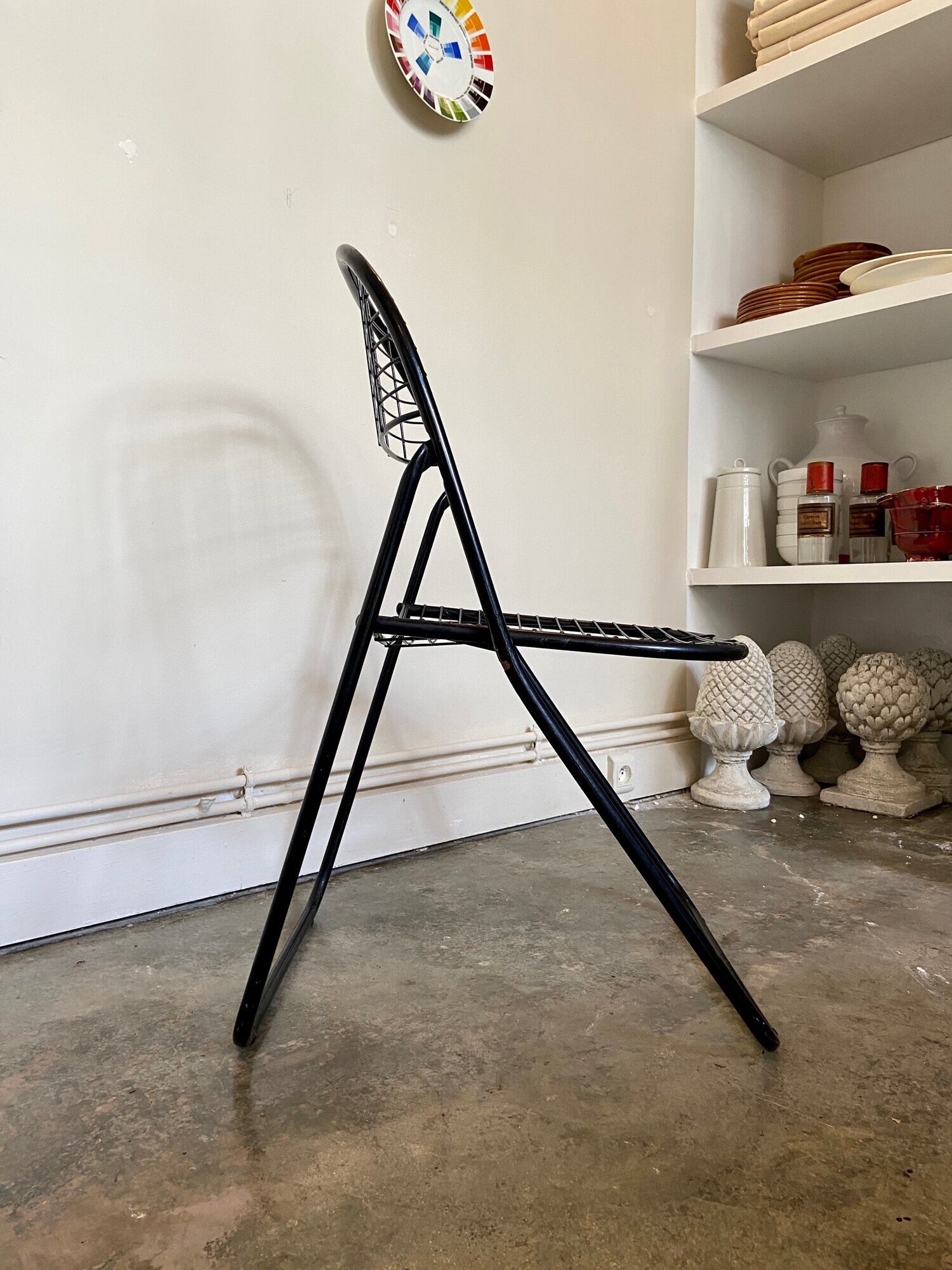 Black metal folding chair