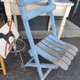 Vintage blue garden chair, wooden and folding