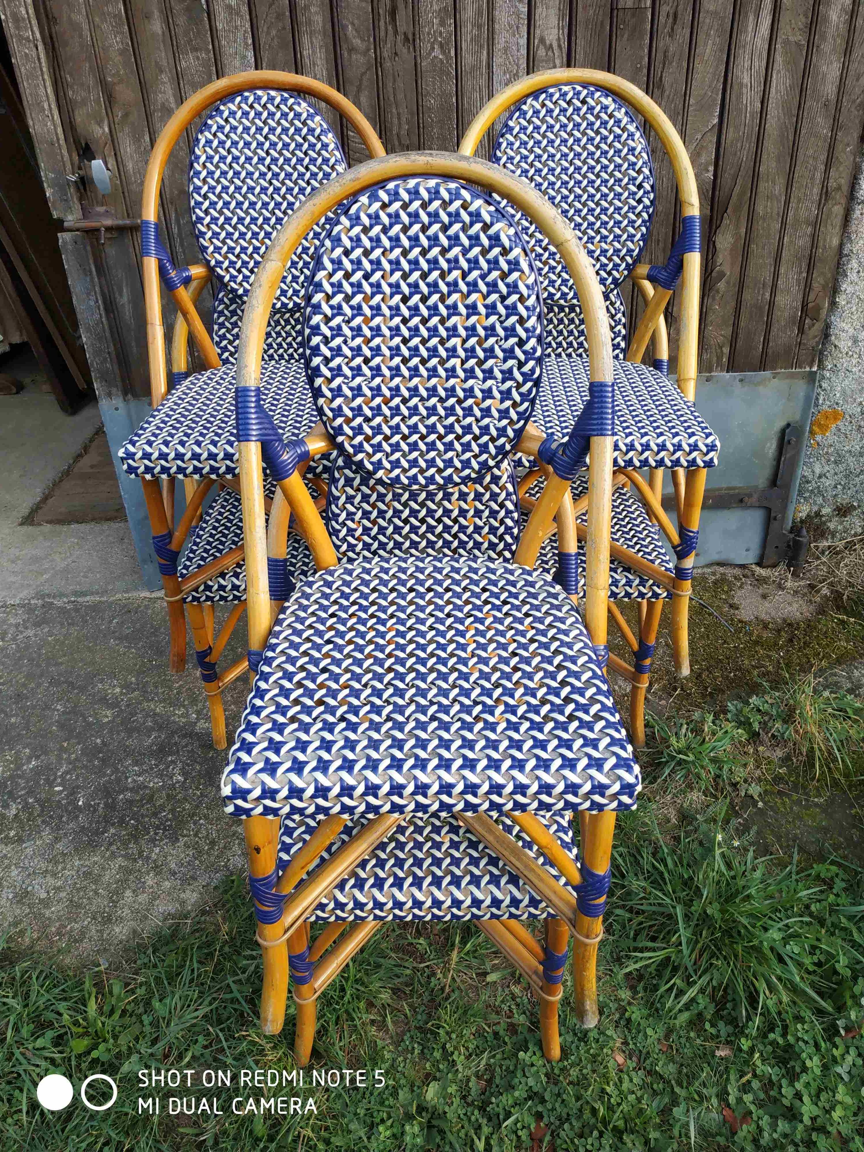 Series of 6 rattan chairs "parisian" vintage terrace