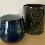 Pair of vintage flowerpots in bubbled glass paste
