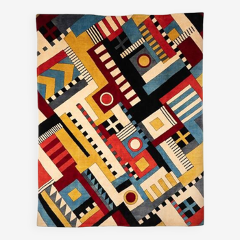 Carpet, or tapestry, with geometric patterns and wool. Contemporary work