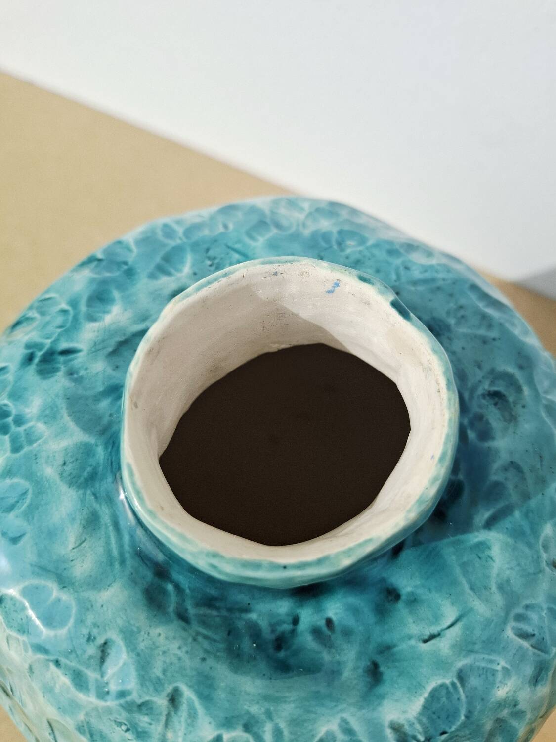 Turquoise round vase 1970 signed