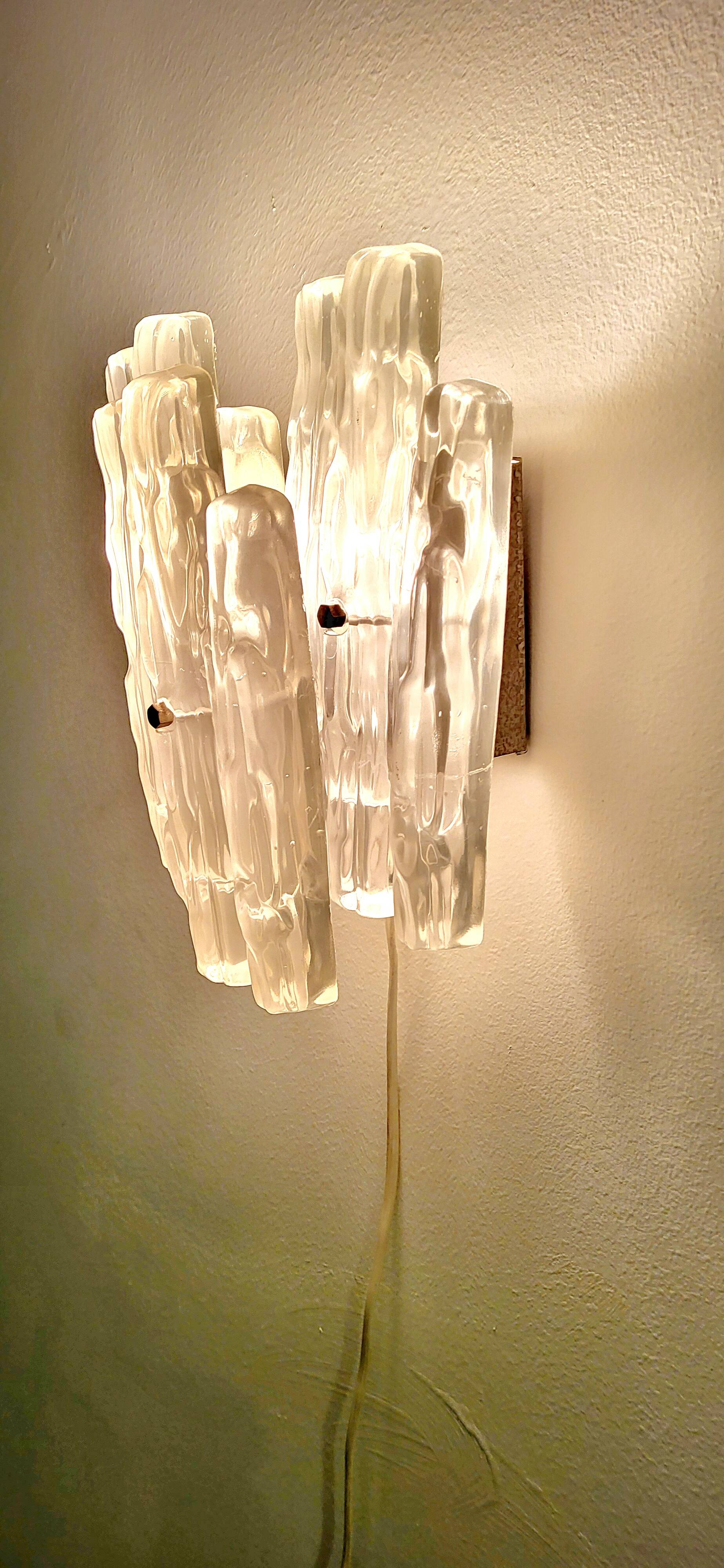 Vintage lucite wall lamp in ice glass model 1970s