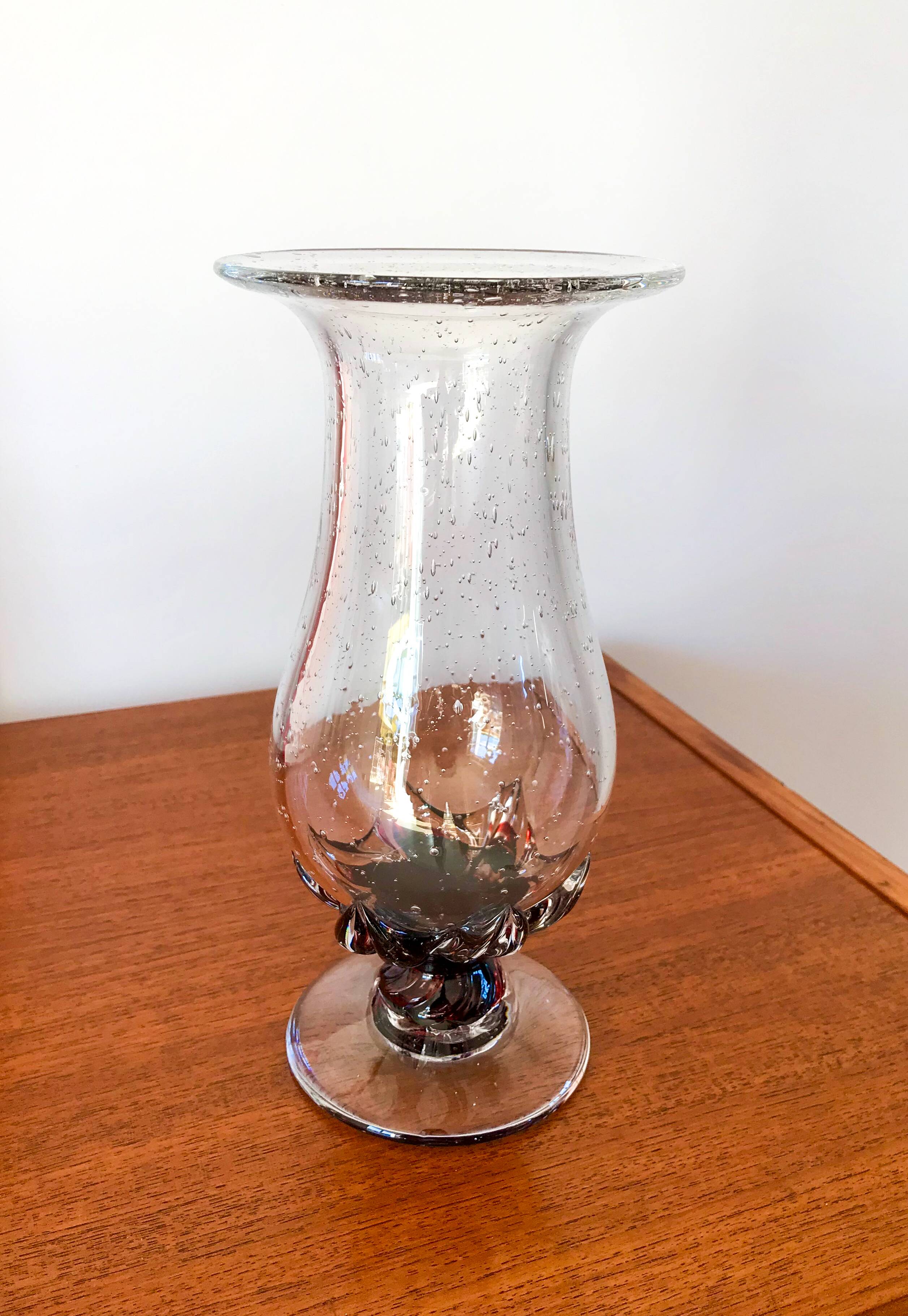large bubbled glass vase and worked foot Biot style 70s