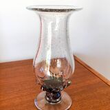 large bubbled glass vase and worked foot Biot style 70s