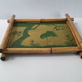 Vintage heron tray in bamboo 1960