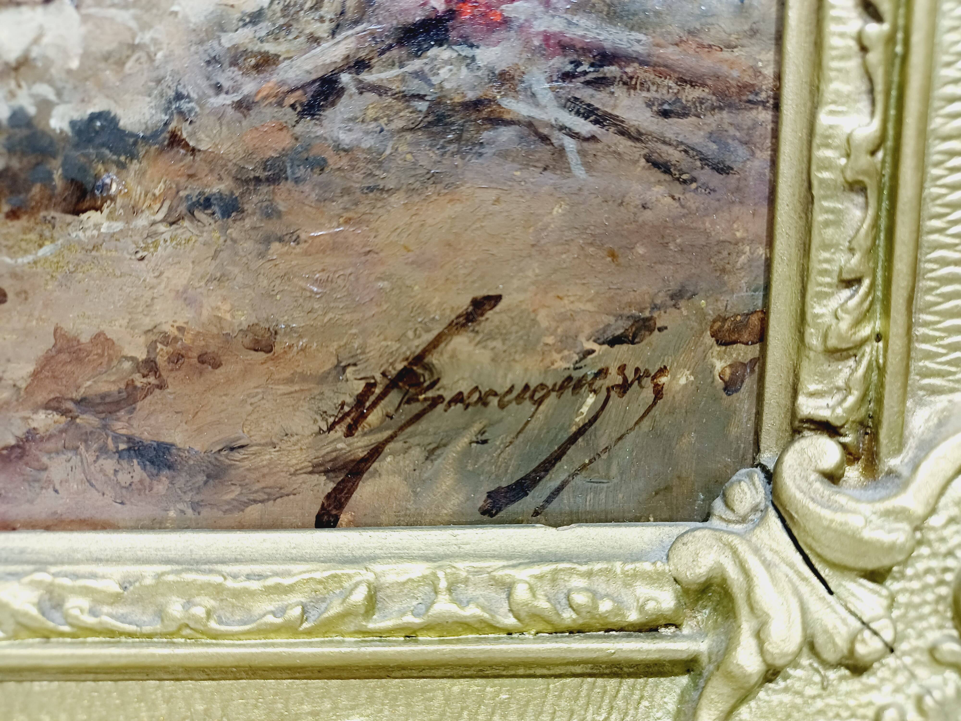 Wilfrid Constant Beauquesne -  Huile Sur Toile « Combat de cavaliers »