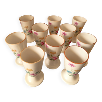 Lot of 10 mazagrans with floral decor in chinese ceramic