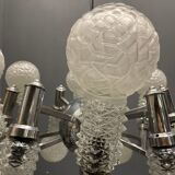 Lustre en verre spoutnik chromé, années 1970