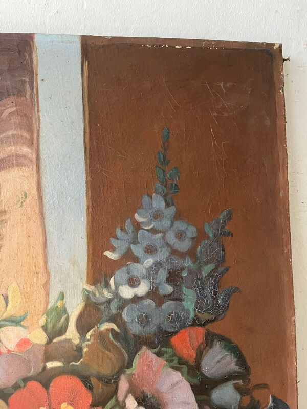 Fleurs d'église, huile sur toile