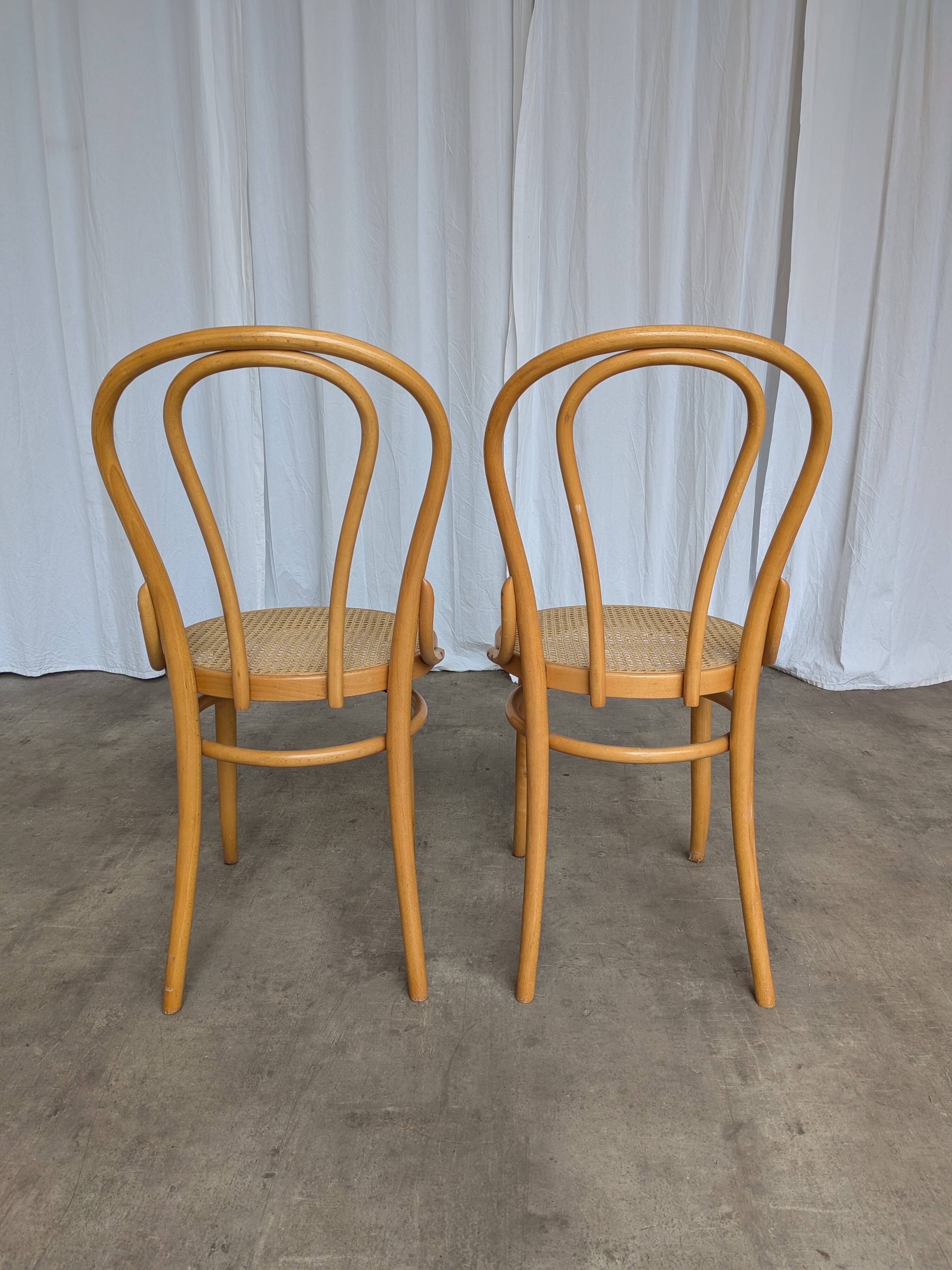 Set of 2 Thonet Style Bentwood Chairs with Cane Seat / Mid-Century Dining F