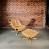 Fauteuil lounge et ottoman Falcon de Sigurd Ressel pour Vatne, Norvège 1970