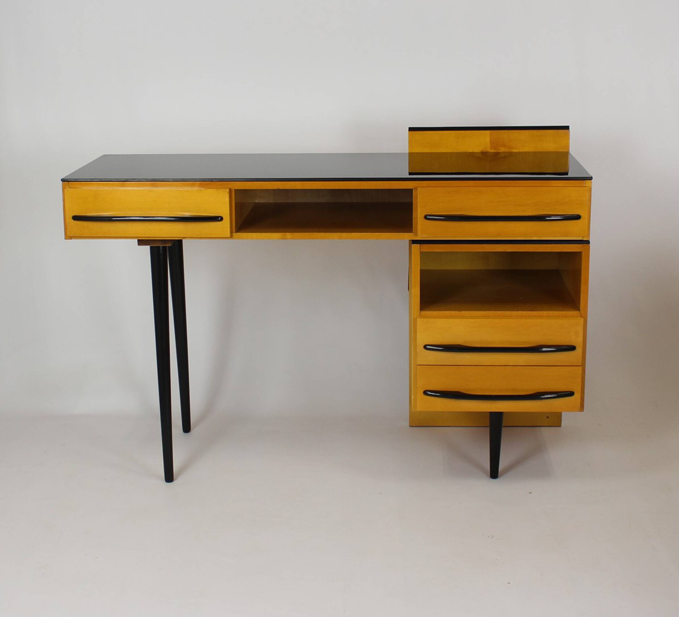 Modular Desk Set with Black Glass Top by Mojmir Pozar, 1960s, Set of 3