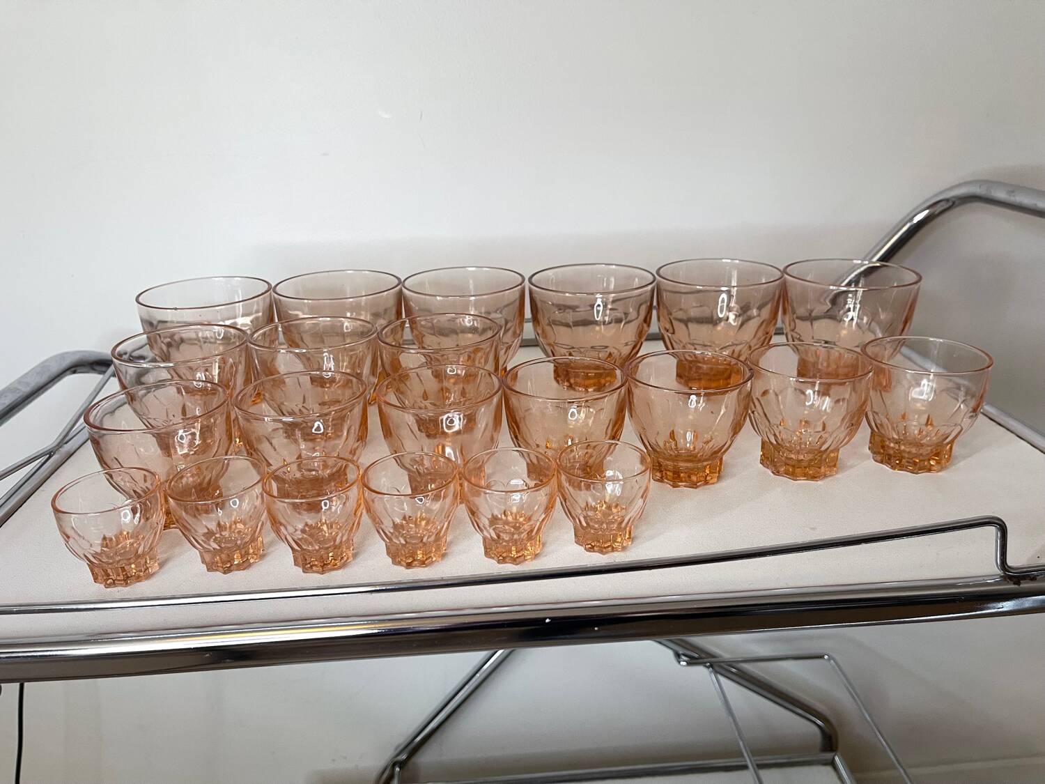 Set of 22 vintage amber/rosé glasses