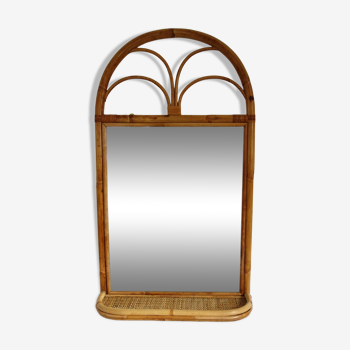 Old rattan wall shelf mirror