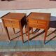 Pair of Louis XVI style oak bedside tables with 2 drawers and spindle legs