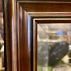 Large natural wood moulding mirror, gold fillet highlight, bevelled mirror, (La Gatvinière)