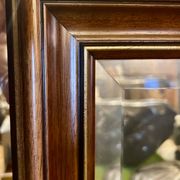 Large natural wood moulding mirror, gold fillet highlight, bevelled mirror, (La Gatvinière)
