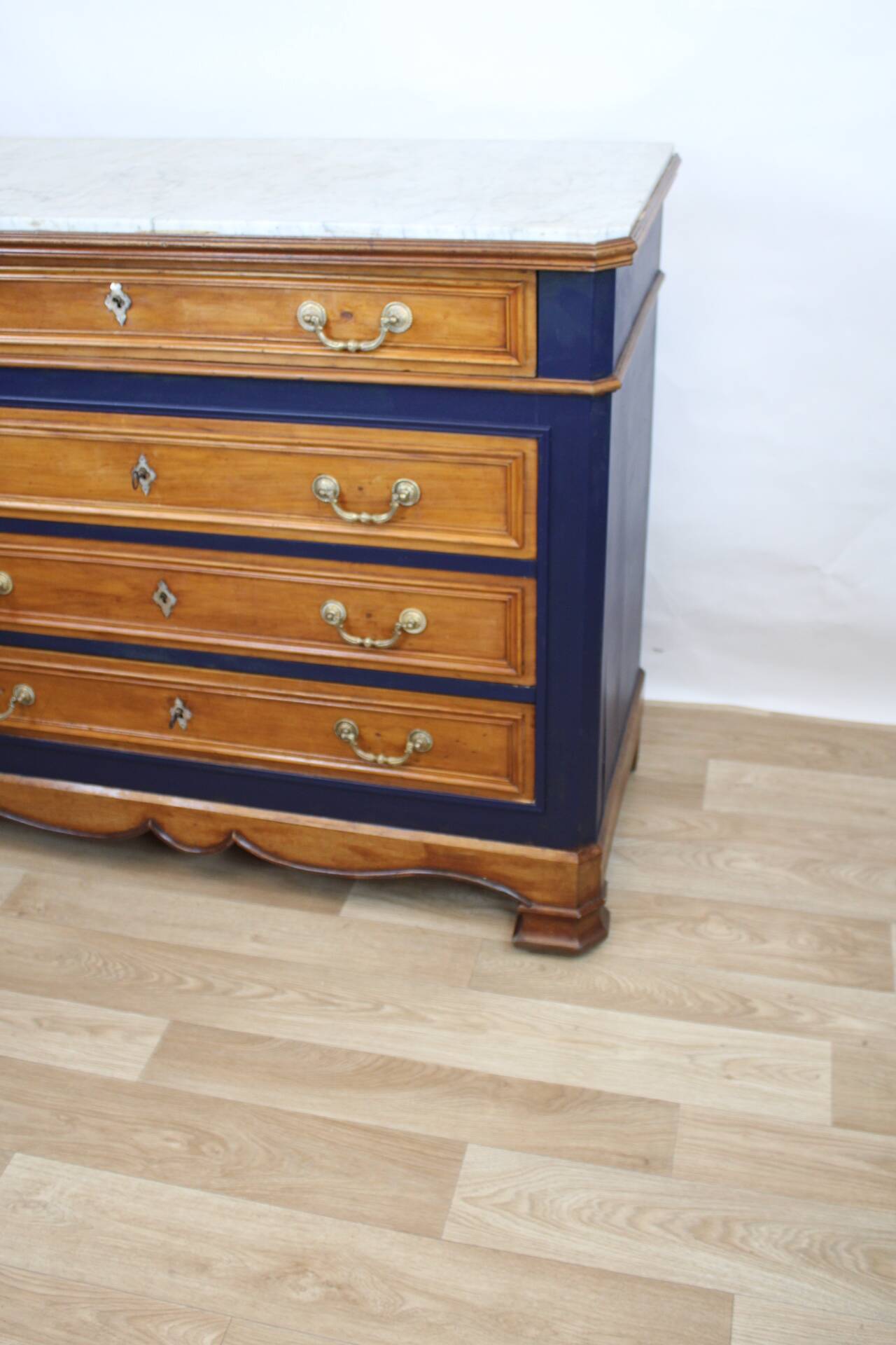 Chest of drawers in oak and gray marble, France 19th century