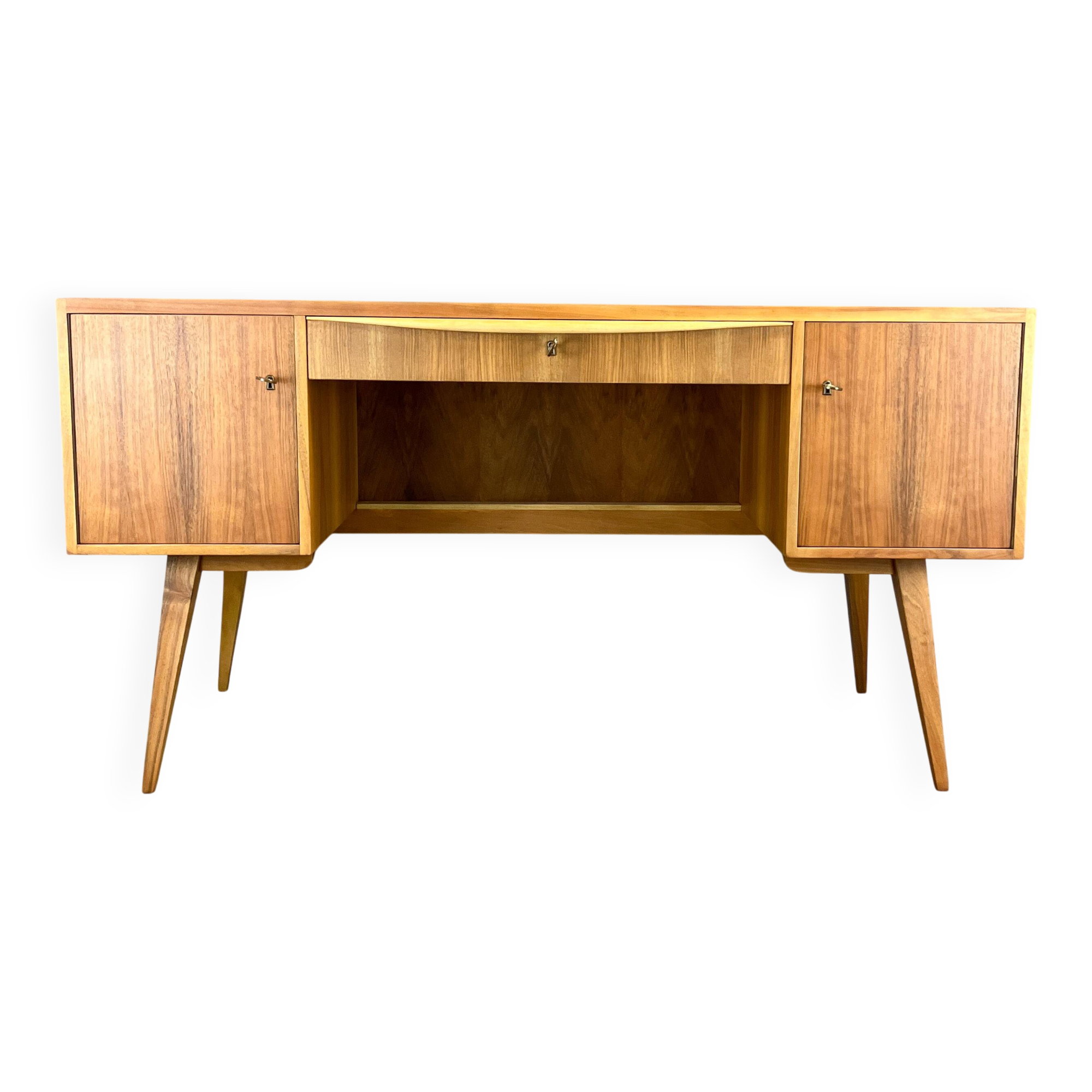 Desk with glass top, walnut, 1950s