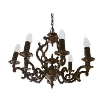 Lustre doré à 8 branches de style ancien Van Den Eynde (H 54 x l78)