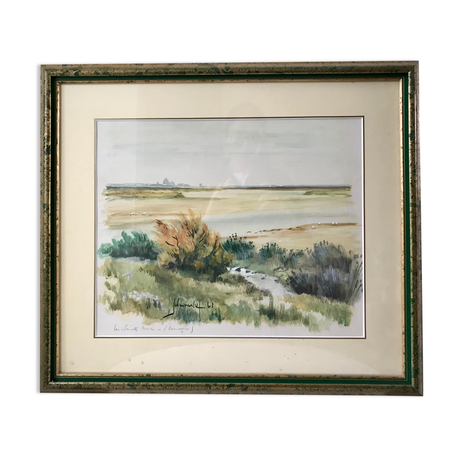 Watercolor signed Les Saintes Maries, Camargues