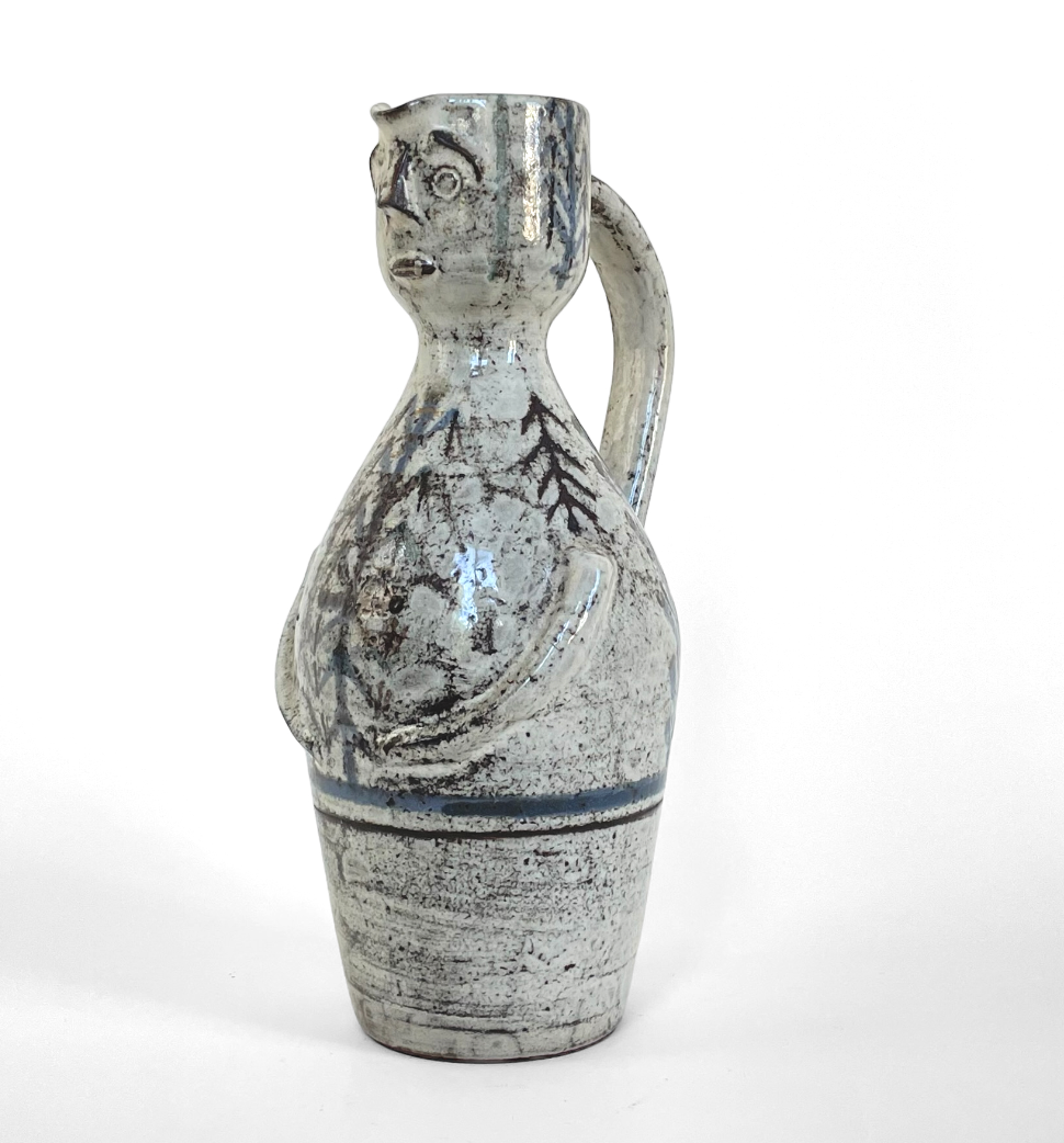 Anthropomorphic ceramic pitcher by Gustave Reynaud and Jean Derval, Atelier le Mûrier, Vallauris