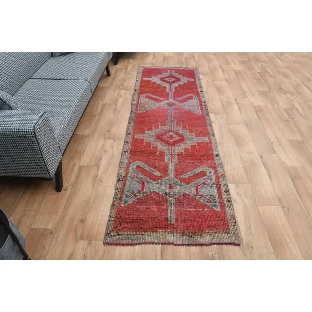 1970s Turkish Oushak Handmade Wool Cotton Red Runner Rug 83x272