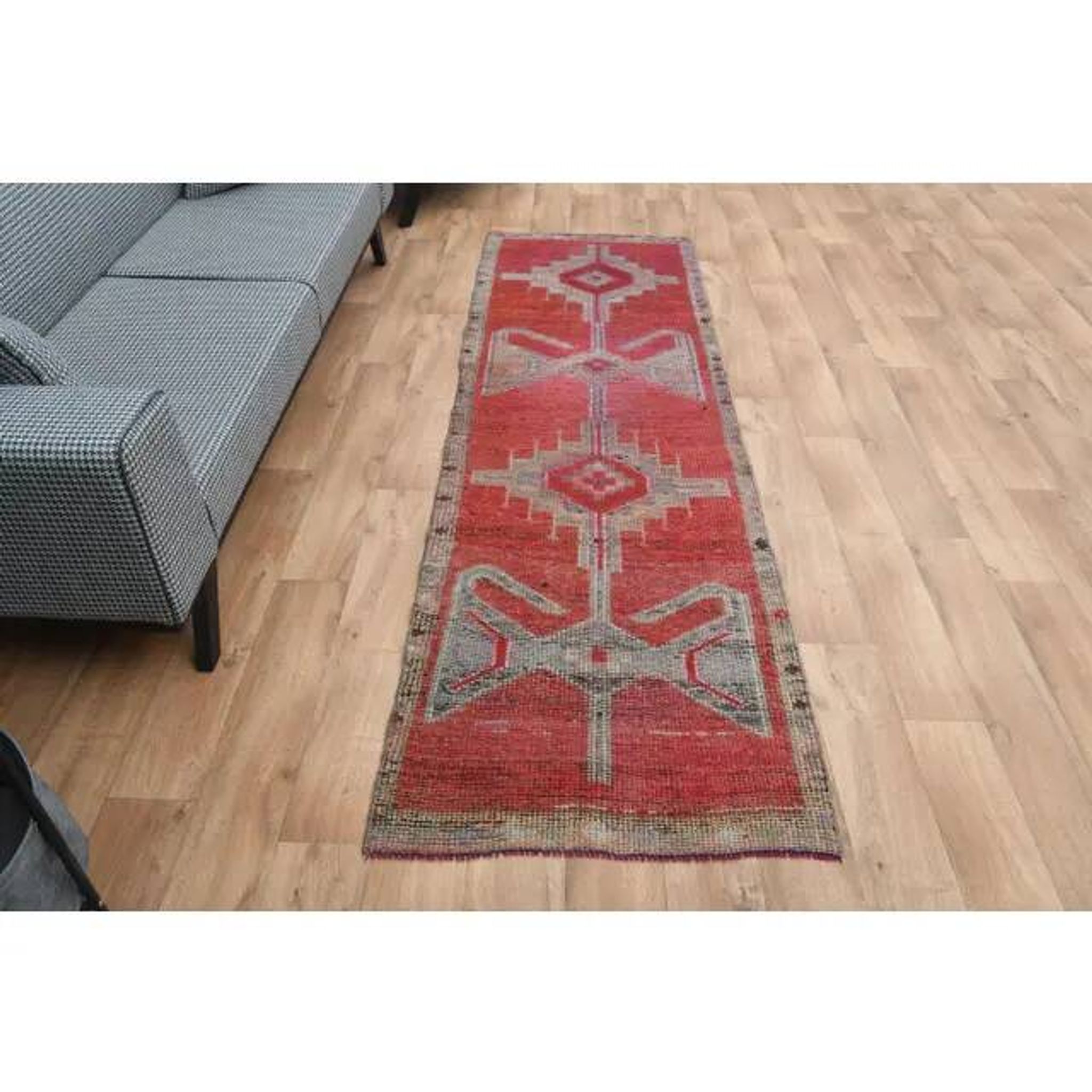 1970s Turkish Oushak Handmade Wool Cotton Red Runner Rug 83x272