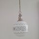 French Mid-Century Globe Pendant, Blue Pattern Shade, Vintage Hanging Light
