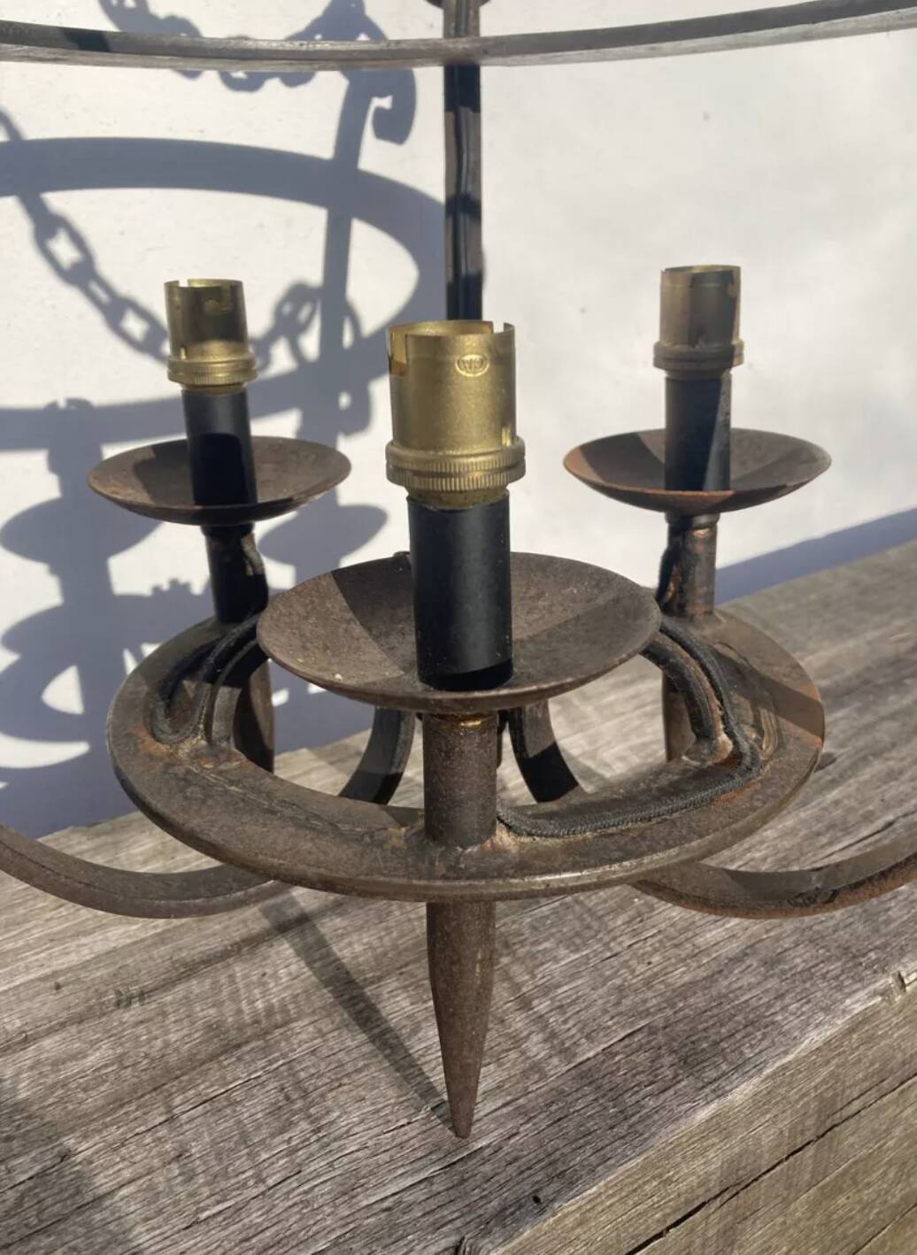 Brutalist wrought iron chandelier