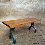 Industrial dining table oak on cast iron legs