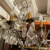 6-light chandelier with crystal pendants on bronze frame, Louis XV style
