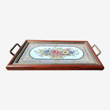 Ceramic and wood tray / floral decoration