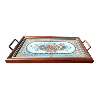 Ceramic and wood tray / floral decoration